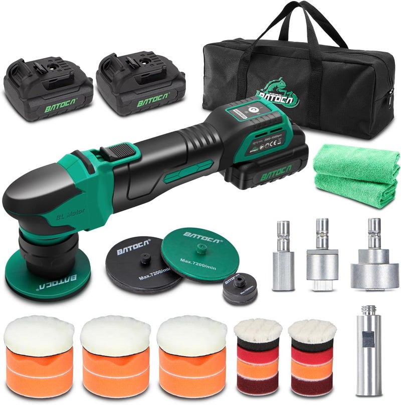 BATOCA S4 Cordless Polisher for Car Detailing with 2Pcs 12V 2.5Ah Batteries, Both Rotary Buffer & Dual Action Polisher, 1&3inch Brushless Polisher, Basic Kit - Image 1